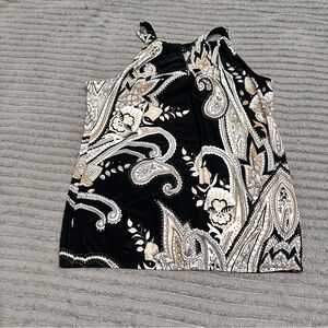 3/$15 INC y2K Clubbing Top Black and Cream Paisley Halter Top Silver Hardware